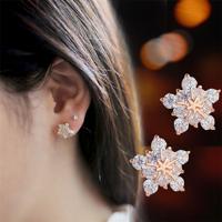 INS style fashion casual snowflake inlaid zircon sweet wild fashion earrings ear jewelry gold, silver, rose gold three colors are available