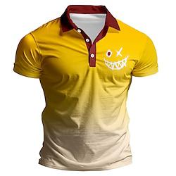 Ombre Geometric Men's Casual Polo Shirt Work Casual Sports Polyester Short Sleeve Turndown Polo Shirts Yellow Blue Spring Summer S M L Micro-elastic Lapel Polo Lightinthebox