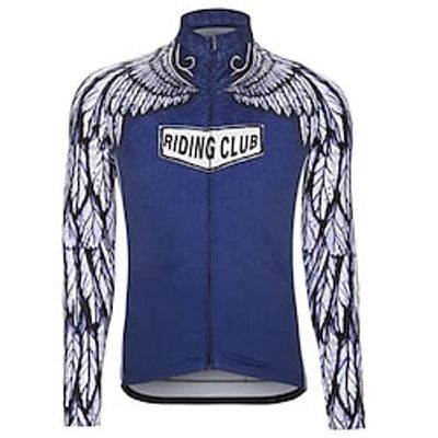 21Grams Men's Long Sleeve Cycling Jersey Bike Jersey Top with 3 Rear Pockets Mountain Bike MTB Road Bike Cycling Breathable Quick Dry Moisture Wicking Dark Blue Feather Spandex Polyester Sports Lightinthebox