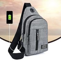 Men's Crossbody Bag Chest Bag Nylon Daily Zipper Large Capacity Solid Color Black Blue Gray Lightinthebox - thumbnail