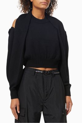 Draped Shoulder Sweatshirt in Tulle & Cashmere Wool Draped Shoulder Sweatshirt in Tulle & Cashmere Wool