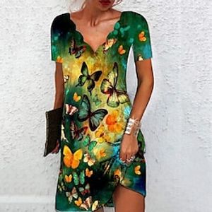 Women's Casual Dress Mini Dress Green Black Blue Short Sleeve Animal Print Spring Summer V Neck 2022 S M L XL XXL 3XL miniinthebox