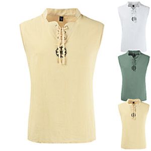 Men's Shirt Solid Colored Drawstring Sleeveless Casual Tops Casual Fashion Breathable Comfortable White Army Green Khaki Lightinthebox