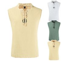 Men's Shirt Solid Colored Drawstring Sleeveless Casual Tops Casual Fashion Breathable Comfortable White Army Green Khaki Lightinthebox - thumbnail