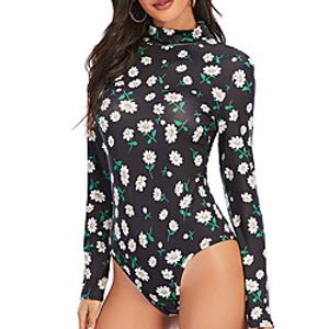 Women's Streetwear bodycon Street Going out Club High Waist Green White Black Bodysuit Floral Snakeskin Solid Color Print Lightinthebox