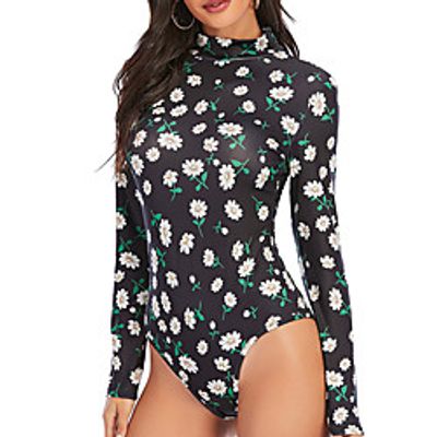 Women's Streetwear bodycon Street Going out Club High Waist Green White Black Bodysuit Floral Snakeskin Solid Color Print Lightinthebox
