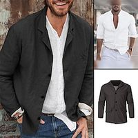 Men's Matching Sets Black Linen Shirt Summer Shirt Beach Shirt Lightweight Jacket Blazer Sets Long Sleeve Lapel Outdoor Daily Plain 2 Piece Polyester Spring   Fall Lightinthebox - thumbnail