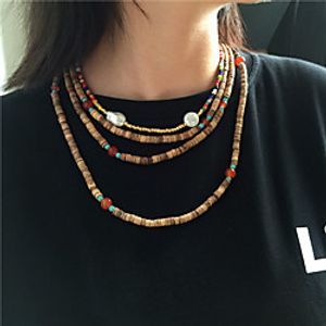 Women's Beaded Necklace Necklace Stacking Stackable Friends Love Precious Joy Blessed Unique Design Rock Hip Hop Sweet Pearl Resin Glass Brown 145 cm Necklace Jewelry 2pcs For Gift Prom Birthday miniinthebox