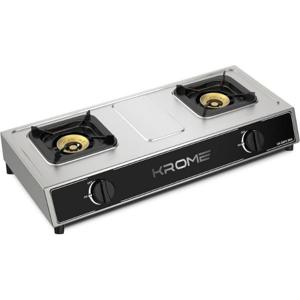 Krome Gas Stove 2 Burners| Auto Ignition| Double Brass Burners| LPG Gas Stove| Cast Iron Burner| Flame Failure Device| Enamel Square Pan Support| C...