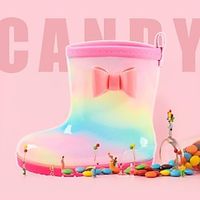 Spot Children's Rain Boots Girl Cute Pvc Non-slip Comfortable Mid-tube Plus Velvet Rain Boots Rainbow Water Shoes miniinthebox - thumbnail