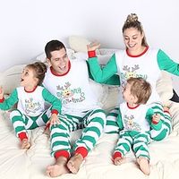 Family Christmas Pajamas Animal Letter Home Print Green Long Sleeve Mommy And Me Outfits Active Matching Outfits Lightinthebox - thumbnail