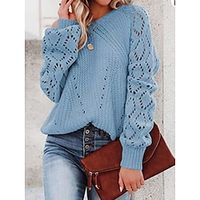 Women's Pullover Sweater Jumper Jumper Crochet Knit Regular Hole Solid Color Crew Neck Stylish Casual Outdoor Daily Fall Winter Black White S M L Lightinthebox