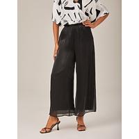 Metallic Chiffon Crepe High Waist Wide Leg Pants