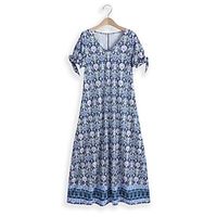 Women's Casual Dress Summer Dress Floral Print Cold Shoulder V Neck Midi Dress Vintage Ethnic Street Holiday Short Sleeve Regular Fit Navy Blue Summer Spring S M L XL 2XL Lightinthebox