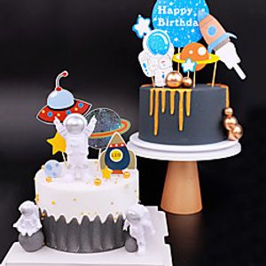 10pcs Astronaut Cake Insert Card Rocket Spaceship Flying Saucer Space Planet Cake Plug-in Net Celebrity Children Birthday Decoration Lightinthebox