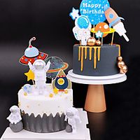 10pcs Astronaut Cake Insert Card Rocket Spaceship Flying Saucer Space Planet Cake Plug-in Net Celebrity Children Birthday Decoration Lightinthebox - thumbnail