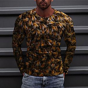 Men's Unisex Tee T shirt Shirt 3D Print Graphic Prints Bee Print Long Sleeve Daily Tops Casual Designer Big and Tall Brown Lightinthebox