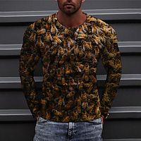 Men's Unisex Tee T shirt Shirt 3D Print Graphic Prints Bee Print Long Sleeve Daily Tops Casual Designer Big and Tall Brown Lightinthebox - thumbnail