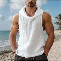 Men's Tank Top Undershirt Sleeveless Shirt Tee Top Plain Hooded Outdoor Going out Sleeveless Button Clothing Apparel Fashion Designer Muscle Lightinthebox