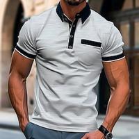 Men's Polo Golf Shirt Business Casual Classic Short Sleeve Fashion Solid Color Button Pocket Summer Spring Regular Fit Gray Polo Lightinthebox