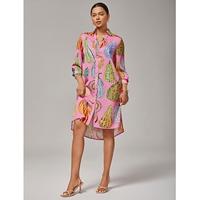 Women's Pumpkin Print Shirt Dress V Neck Loose Fit Asymmetrical Hem Split Design Bold Stylish Fashion Forward Daily Work Party Fall
