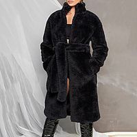 Women's Faux Fur Coat Street Daily Going out Fall Winter Long Coat Stand Collar Regular Fit Warm Breathable Casual Jacket Long Sleeve Solid Color Fur Trim Yellow Gray Black miniinthebox - thumbnail