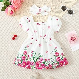 Baby girl white trumpet sleeve flower design printed dress skirt Lightinthebox