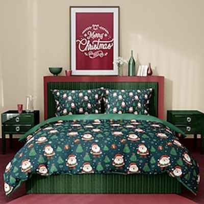 Christmas Duvet Cover Set, 3 Pieces Red Christmas Santa Claus Comforter Cover With Zipper Closure Soft Microfiber Festival Bedding Gifts Christmas Decoration For Home Lightinthebox