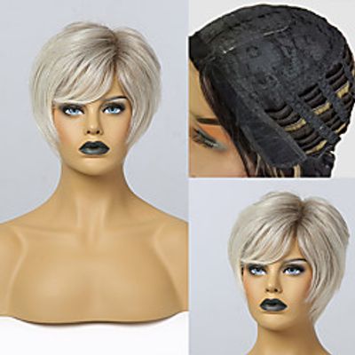Synthetic Wig kinky Straight Pixie Cut with Baby Hair Wig 12 inch Silver Synthetic Hair 11 inch Women's Soft Natural Fashion Silver Ombre miniinthebox