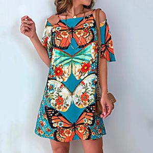 Women's A Line Dress Short Mini Dress Black Wine Dark Blue Light Blue Short Sleeve Floral Print Spring Summer Round Neck Stylish Casual Modern 2022 S M L XL XXL 3XL 4XL 5XL miniinthebox