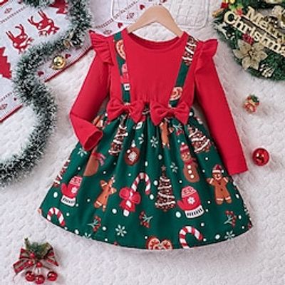 Toddler Girls' Dress Graphic Long Sleeve School Performance Ruched Active Adorable Daily Cotton Midi Casual Dress Spring Fall Winter 3-7 Years Red Lightinthebox