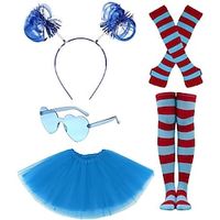 The Cat in the Hat Cosplay Thing One Thing Two Outfits Masquerade Women's Girls' Movie Cosplay Cosplay Halloween Blue Halloween Carnival Masquerade Skirt Gloves Socks Lightinthebox