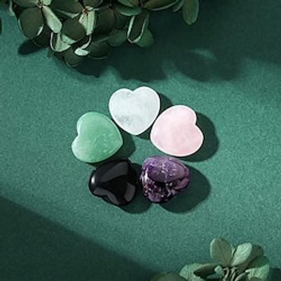 5PCS Natural Heart Healing Crystals Rose Quartz Amethyst Heart Love Stones Set Bulk Polished Pocket Palm Thumb Gemstones Chakra Reiki Balancing Lightinthebox