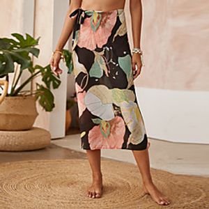 Women's Swimsuit Cover Up Beach Bottom Swimsuit Bow Print Floral Rainbow Swimwear Bathing Suits New Bohemian Casual / Vacation / Holiday / Loose miniinthebox