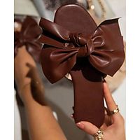 Women's Slippers  Flip-Flops Flat Heel Open Toe PU Bowknot Solid Colored Almond Black Yellow miniinthebox - thumbnail