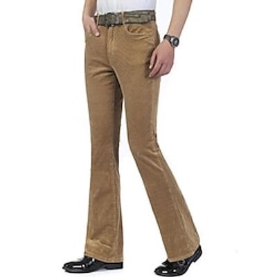 Men's Dress Pants Corduroy Pants Flared Pants Trousers Suit Pants Button Pocket Plain Comfort Breathable Outdoor Daily Going out Fashion Casual Black White miniinthebox