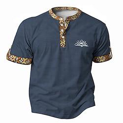 Men's Casual Shirt Daily Summer Spring Standing Collar Short Sleeve Black, Blue, Brown S, M, L Slub Fabric Shirt Lightinthebox