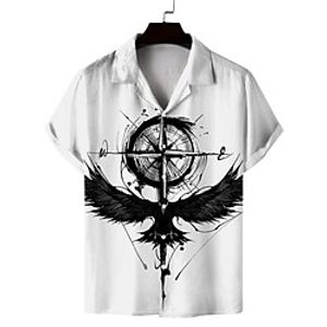Men's Shirt Compass Turndown Street Casual 3D Button-Down Short Sleeve Tops Casual Fashion Comfortable Beach White Black Lightinthebox