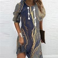Women's Hoodie Dress Shift Dress Blue Khaki Long Sleeve Color Gradient Print Winter Fall Hooded Vacation Casual Fall Dress 2022 S M L XL XXL 3XL / Winter Dress miniinthebox - thumbnail