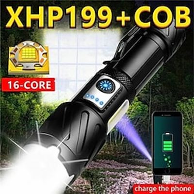 Led Flashlight Super Bright Torch Rechargeable Tactical Power Zoom Light XHP199 Lightinthebox
