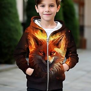 Boys 3D Fox Hoodie Coat Outerwear Long Sleeve Fall Winter Active Streetwear Cool Polyester Kids 3-12 Years Zip Street Daily Regular Fit Lightinthebox