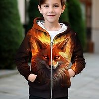 Boys 3D Fox Hoodie Coat Outerwear Long Sleeve Fall Winter Active Streetwear Cool Polyester Kids 3-12 Years Zip Street Daily Regular Fit Lightinthebox - thumbnail