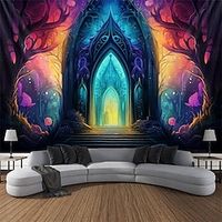 Blacklight Tapestry UV Reactive Glow in the Dark Trippy Fantasy Palace Misty Nature Landscape Hanging Tapestry Wall Art Mural for Living Room Bedroom miniinthebox
