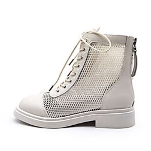 Women's Boots Chunky Heel Round Toe Booties Ankle Boots Daily Leather Mesh Lace-up Solid Colored Beige  Booties  Ankle Boots Lightinthebox