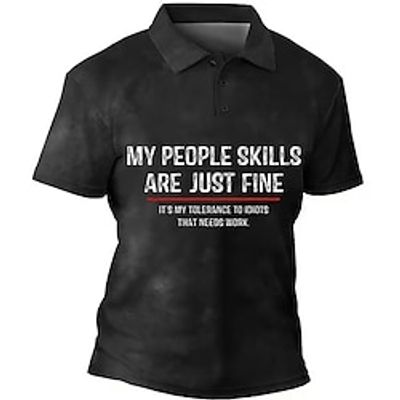 Men's Button Up Polos Lapel Polo Polo Shirt Golf Shirt Letter Graphic Prints Turndown Black Blue Brown Green Outdoor Street Short Sleeves Print Clothing Apparel Sports Fashion Streetwear Designer Lightinthebox
