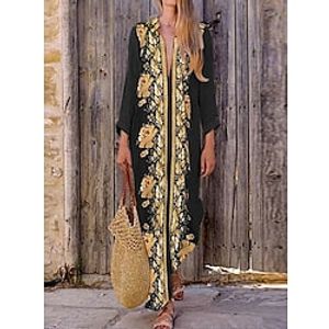 Women's Shift Dress Maxi long Dress Black Long Sleeve Print Print Fall Winter V Neck Stylish Modern 2022 S M L XL 2XL 3XL Lightinthebox