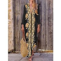 Women's Shift Dress Maxi long Dress Black Long Sleeve Print Print Fall Winter V Neck Stylish Modern 2022 S M L XL 2XL 3XL Lightinthebox - thumbnail