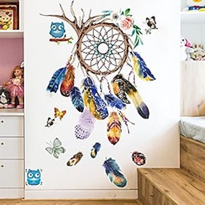 dream catcher feathers wall stickers decals, removable colourful feather butterfly wallpaper decor, peel stick diy art murals for bedroom kids room nursery office home decoration (a) miniinthebox dream catcher feathers wall stickers decals, removable colourful feather butterfly wallpaper decor, peel stick diy art murals for bedroom kids room nursery office home decoration (a) miniinthebox