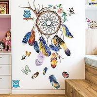 dream catcher feathers wall stickers decals, removable colourful feather butterfly wallpaper decor, peel  stick diy art murals for bedroom kids room nursery office home decoration (a) miniinthebox - thumbnail
