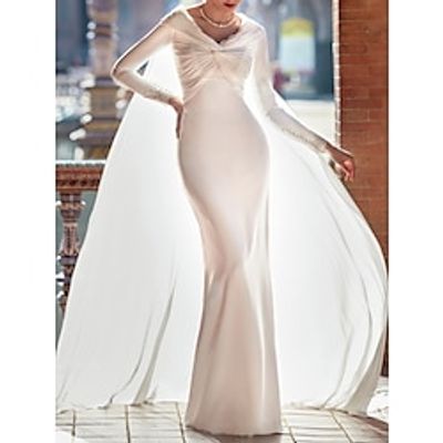 Formal Wedding Dresses Sheath Column V Neck Long Sleeve Court Train Satin Bridal Gowns With Solid Color 2023 Lightinthebox Formal Wedding Dresses Sheath Column V Neck Long Sleeve Court Train Satin Bridal Gowns With Solid Color 2023 Lightinthebox